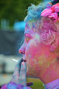 lány, színes, a dohányzás, nyugodt, vicces, ünnepe, füst
