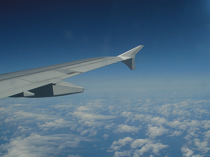 wing, aircraft, sky, clouds, fly, flight, holiday flight
