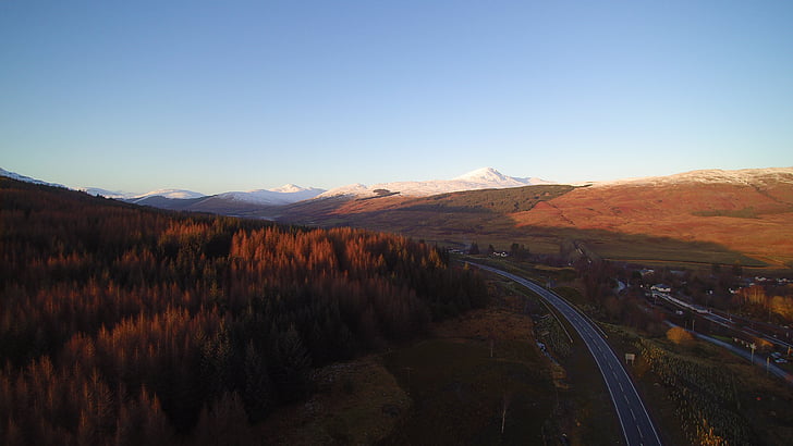 Hills, landskap, bergen, naturen, Road, Sky, träd