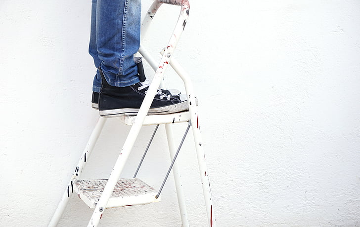 ladder, painter, paint, worker, white background, do it yourself, wall - Building Feature