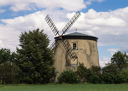 Windmill, mjölkvarn, byggnad, Mill, landskap, moln, Sky
