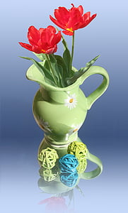 tulipes, Gerro, decoració, Krug, vermell, obrir, flors