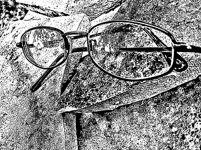 Szemüvegek, szemüveg, szemüveg, művészi, fekete, fehér, optikai