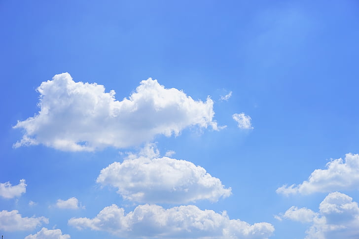 nubes, Cumulus, nubes Cumulus, día de verano, cielo, azul, soleado