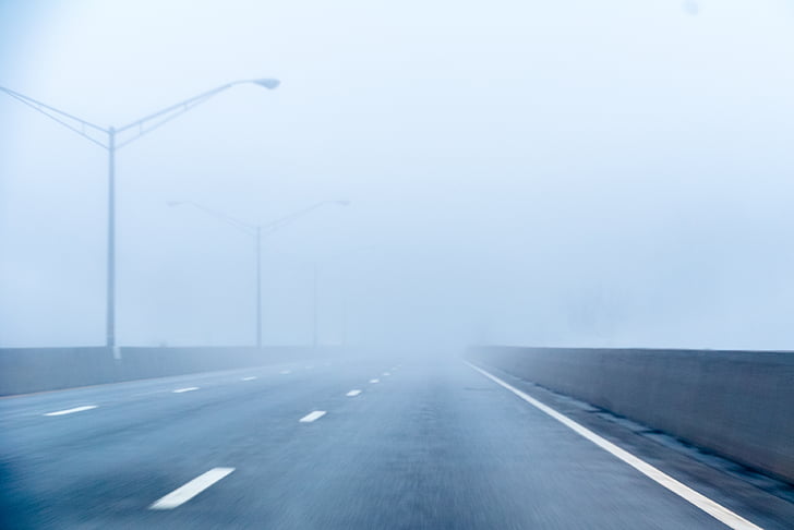 gray, concrete, road, fog, transportation, the way forward, outdoors