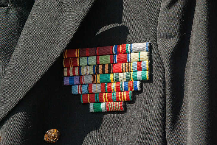 vienodas, karinės, dekoracijos, medaliai, Marin