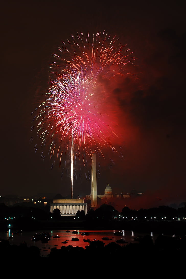 feux d’artifice, célébration, fête de l’indépendance, quatrième de juillet, national mall, Washington dc, nuit