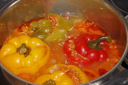 paprika, Cook, fyldte peberfrugter, mad, grøntsager, spise, køkken