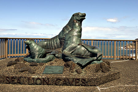 Monumen, gua singa laut, Oregon, Amerika Serikat, Pantai, Shoreline