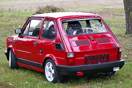 Mały fiat, maluch, Fiat, 126p, samochód, Automatycznie, czerwony