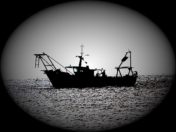 Риболовля, Риболовецьке судно, тінь, силует, підсвічування