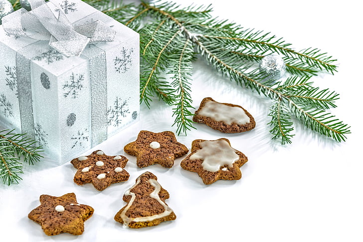 cookie, kotak, Natal, pohon, hadiah, cookie, Makanan