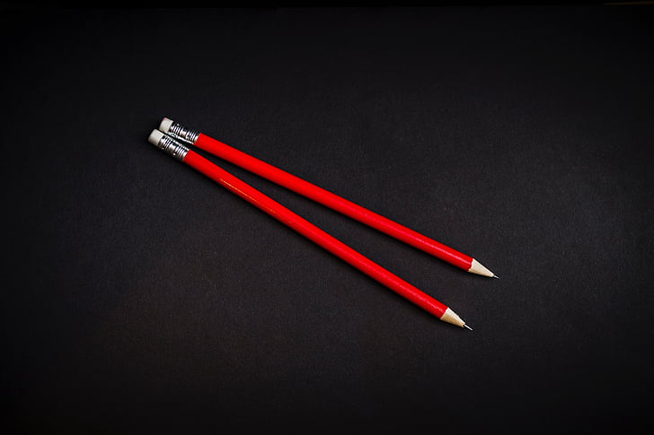locul de muncă, educa, Red, creioane, planul, fundal negru, nici un popor