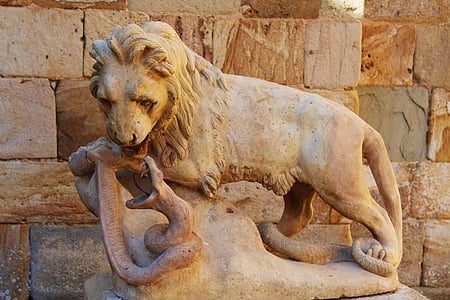 estatua de, estatua de piedra, León, serpiente, escultura, Pedro, Castillo