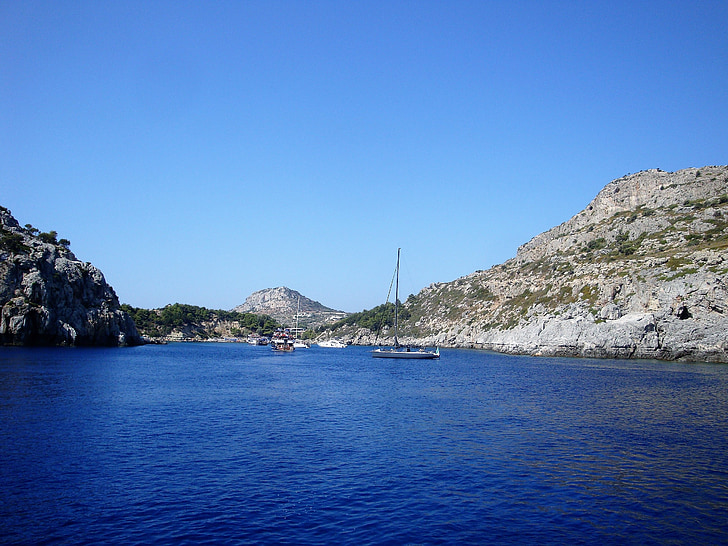 mar, Grecia, roca, azul, verano, tiempo en, Ver