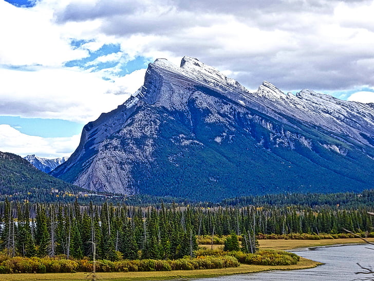 autunno, montagne, foresta, fiume, mountain bike, montagne rocciose, Canada