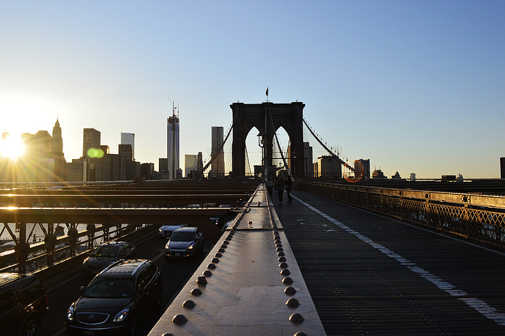 ponte, Brooklyn, Nova Iorque, linha do horizonte, Aluguer de carros, ponte - cara feita estrutura, ponte de Brooklyn