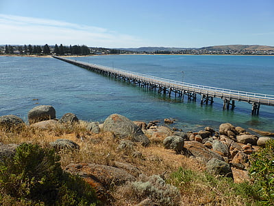 Brücke, Pier, Anlegestelle, Entfernung, Küste, am Meer, aus Holz