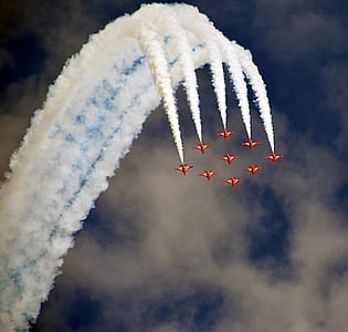 airshow, fighter jets, formation, red arrows, fighter, display, flying