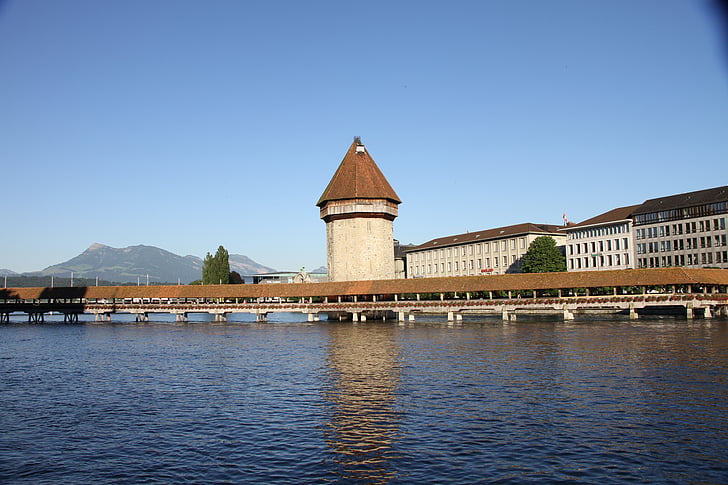 Luzern, Kapel, brug, hout, toren, stad, water