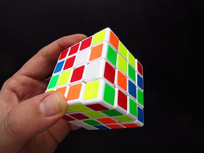 magic cube, hand, puzzle, toys, denksport, colorful, four