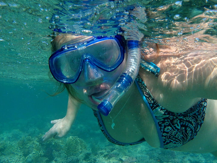 diver, snorkeling, diving goggles, snorkel, sea