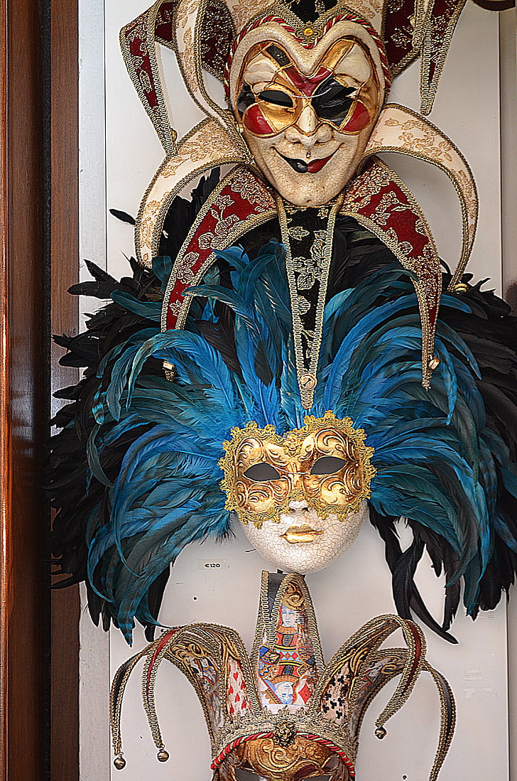 Maskit, venetsialainen naamio, Venetsia, Italia, ikkuna, Matkailu