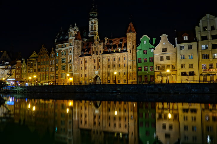 Gdańsk, Motlawa, gamla stan, turism, staden, Polen, arkitektur