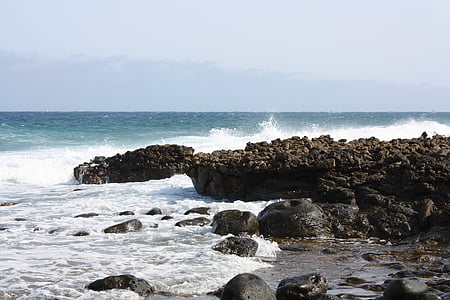 tenger, Surf, hullám, rock, tengerpart, Lanzarote, spray