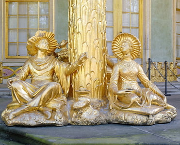 Potsdam, Castle, Sanssouci, teehuone, veistos, kultaa, luvut