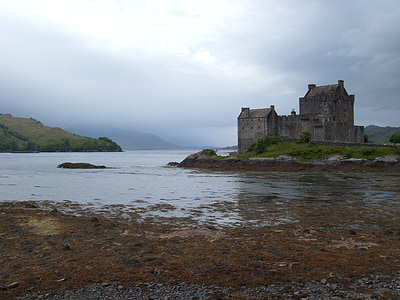 Castle, Skócia, Landmark, táj, tó, Sky