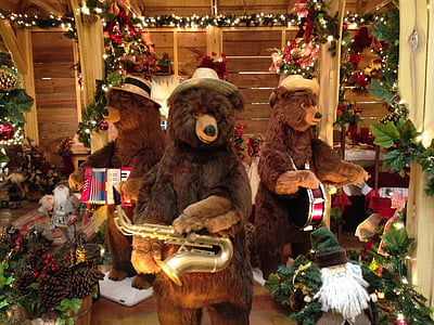 ursos, Natal, banda, luzes, instrumento