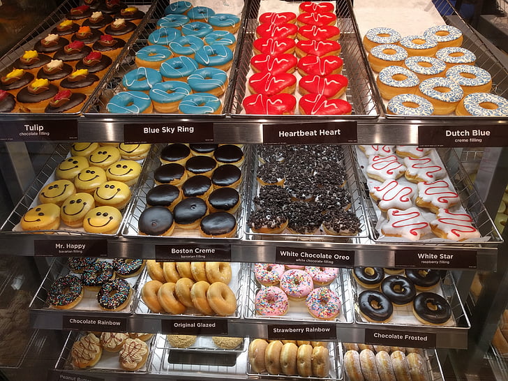 donuts, colorful, dessert, sweet, tasty, glazed, food