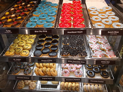 Donuts, coloré, dessert, Sweet, savoureux, vitré, alimentaire