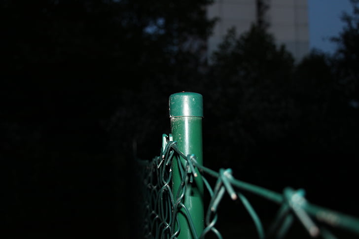 natt, mörka, grön, staket, wire mesh staket, makro, svart