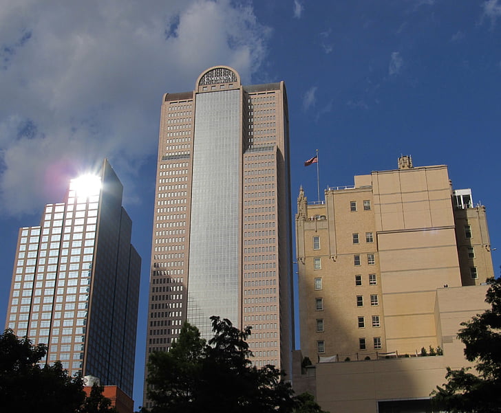 Dallas, felhőkarcoló, irodaházak, nagy emelkedés, belváros, Texas, beton