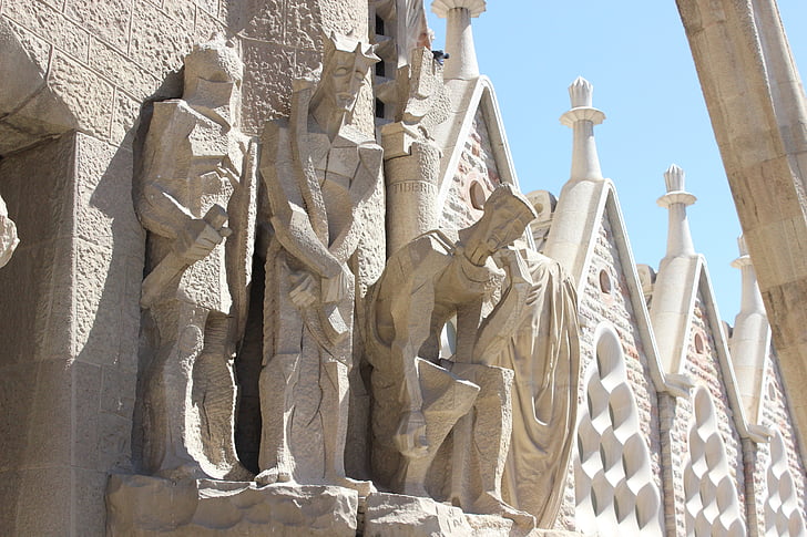 Barcelona, Spanje, Sagra, Sagrada familia, kerk, standbeeld, beeldhouwkunst