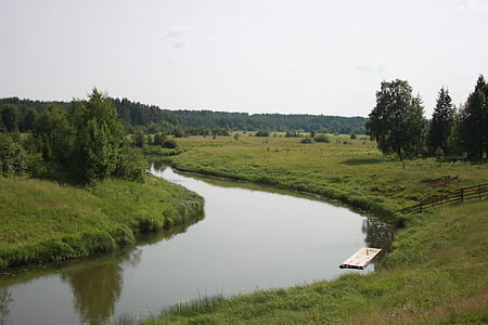 river, raft, village, summer, small river, countryside, vizindor