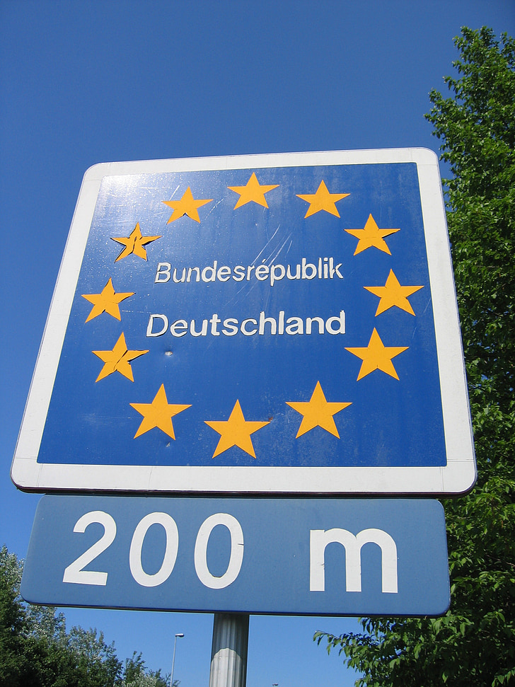 Europa, grens, Duitsland, schild, staat, staatsgrens, blauw