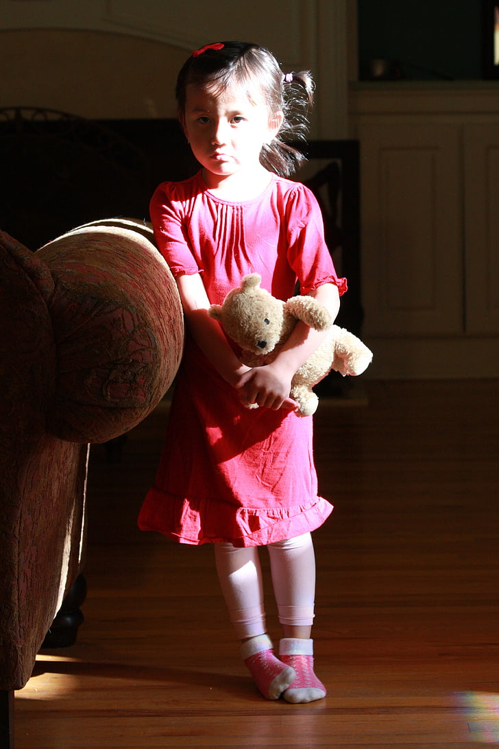 sad child, girl, little girl, portrait, child, teddy bear