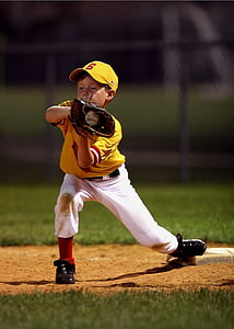 野球, キャッチ, リトルリーグ, 少年, 若い, スポーツ, プレーヤー