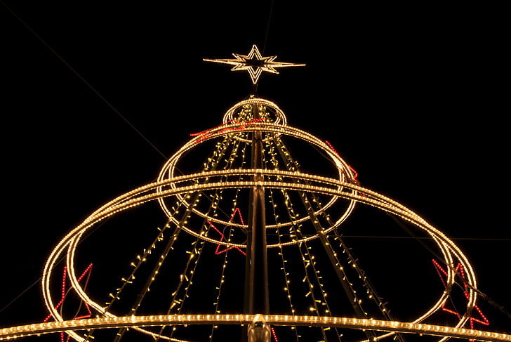 Nadal, decoració, carrer, nit, estrella, brillantor, guarnició