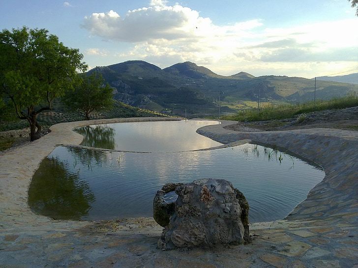 Granada, Espagne, montagnes, Scenic, paysage, piscine, eau