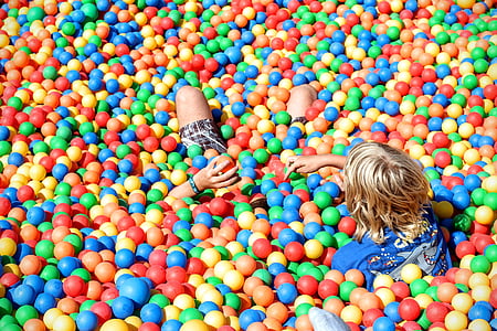 piscina de bolas, juego, bolas, bolas de plástico, colorido, plástico, niño