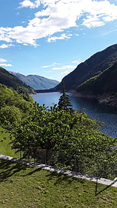 Verzasca, Dam, GoldenEye, Zwitserland, hemel, Bergen, groen