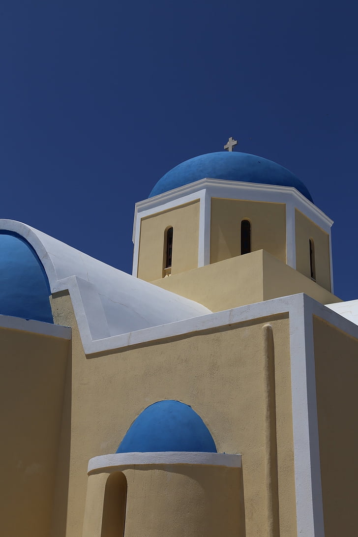 Santorini, baznīca, Grieķija, zila, ceļojumi, OIA, tūrisms