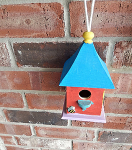 bird house, wood, terra cotta wall, decorative, birdhouse, bird, animal Nest