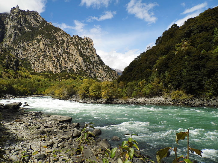 naturalny krajobraz, Tybet, Nyingchi, Rzeka, góry, krajobraz, Stone mountain