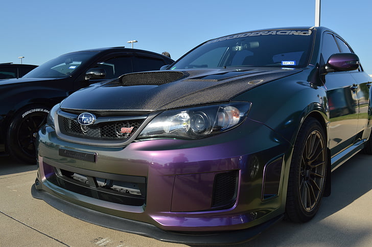 subaru wrx sti, multi color, changing car, paint, purple