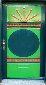 porte, porte antique, d, vert, construction de charpente en bois, entrée de maison